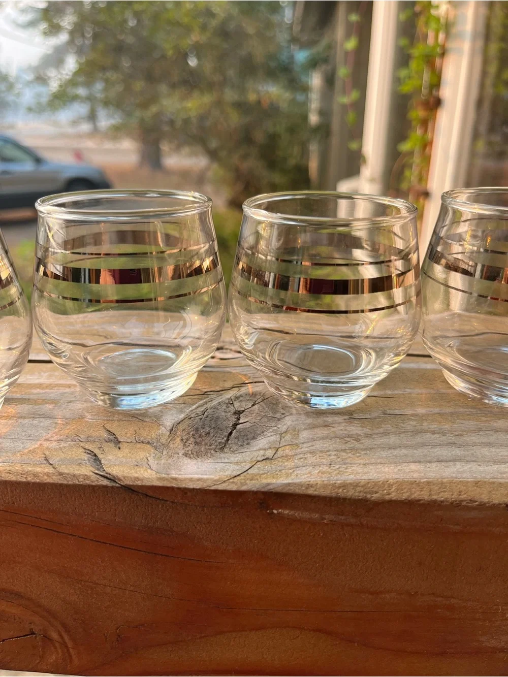 Vintage MCM Silver Banded Roly Poly Set of 5 Cocktail Glasses